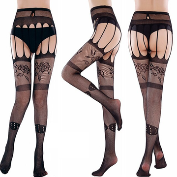 Women's Mesh Stockings / Floral Underwear with Suspenders / Sexy Nylon Bodystockings - EVE's SECRETS